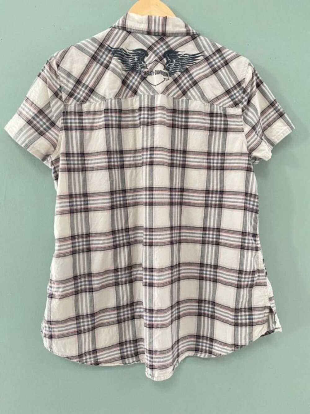 Harley Davidson Motorcycles Women’s Short Sleeve Button Plaid Shirt Size XL - Picture 2 of 4